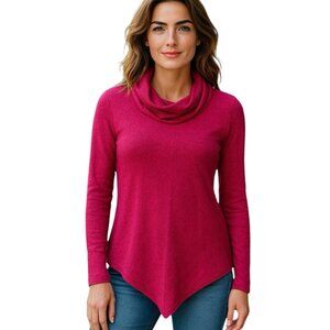 iZ Byer Red Cowl Neck Tunic Sweater Long Sleeve Handkerchief Hem Size Medium